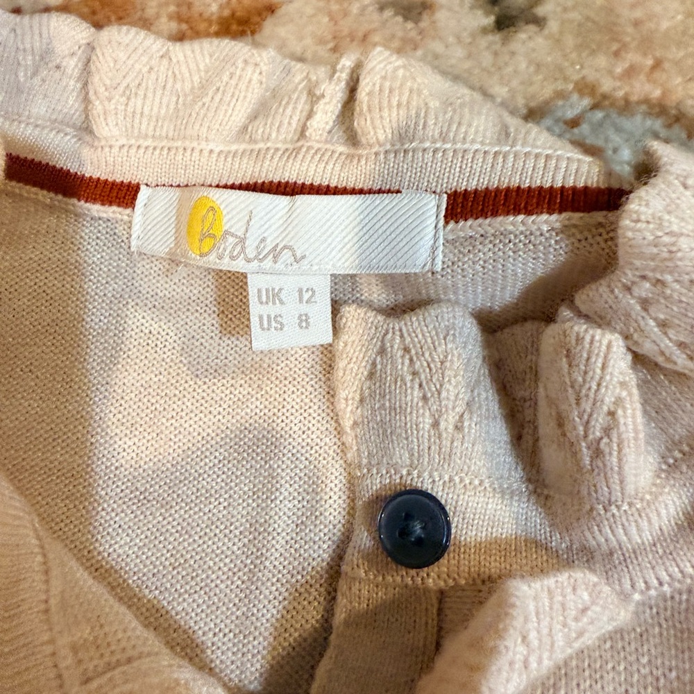 Boden Cream Ruffle-Trim Button front Merino wool sweater - Picture 3 of 3